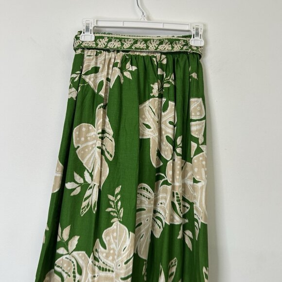 NEW Rachel Zoe Linen Midi Maxi Skirt Women’s Size XS Green Tropical Tie Waist - Picture 8 of 9